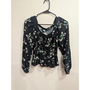 Pretty long sleeve peasant style top w/button front & ditzy floral pattern XS